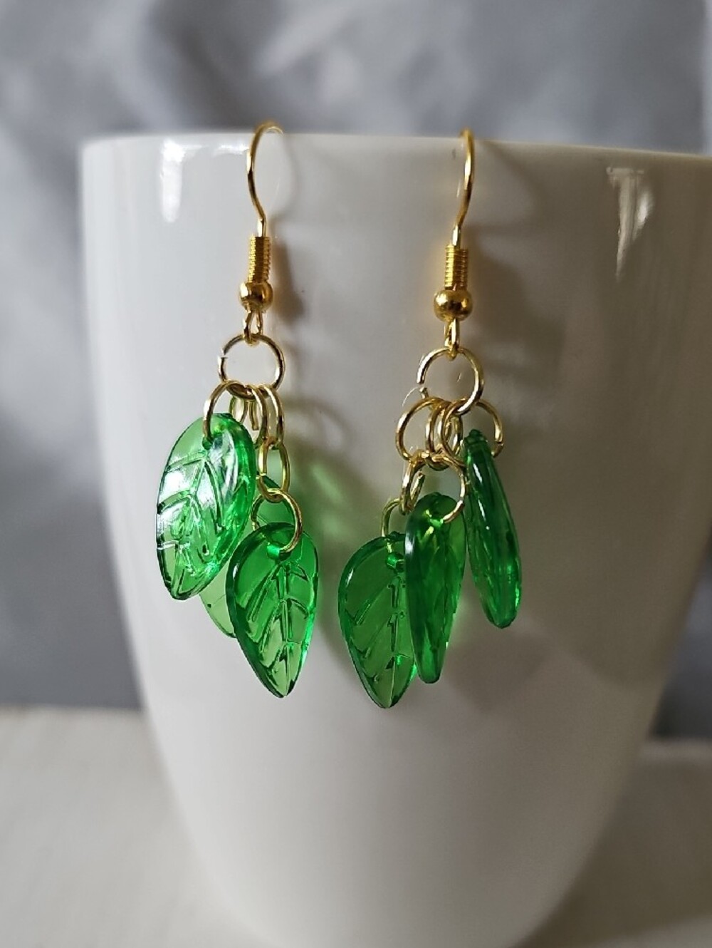 Green Leaf Dangle Earrings